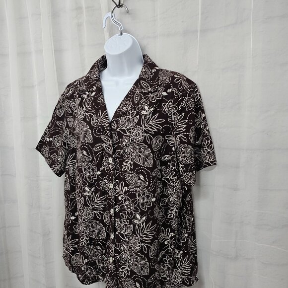 Brown White Floral Button Down Blouse Casual Boho Beach Summer 1X 16W - Picture 5 of 10
